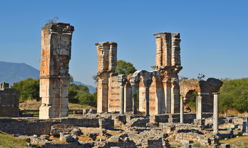 Ruins of Philippi, Greece, where the Apostle Paul preached and founded the first Christian community in Europe.