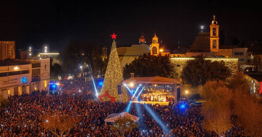 2025 Bethlehem Christmas Tree in Manger Square donated by Nativity Pilgrimage