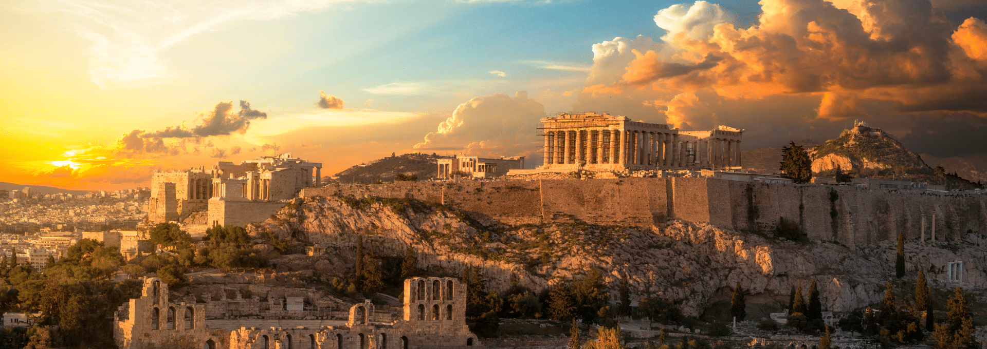 Panoramic view of Athens Greece with the Acropolis and Parthenon