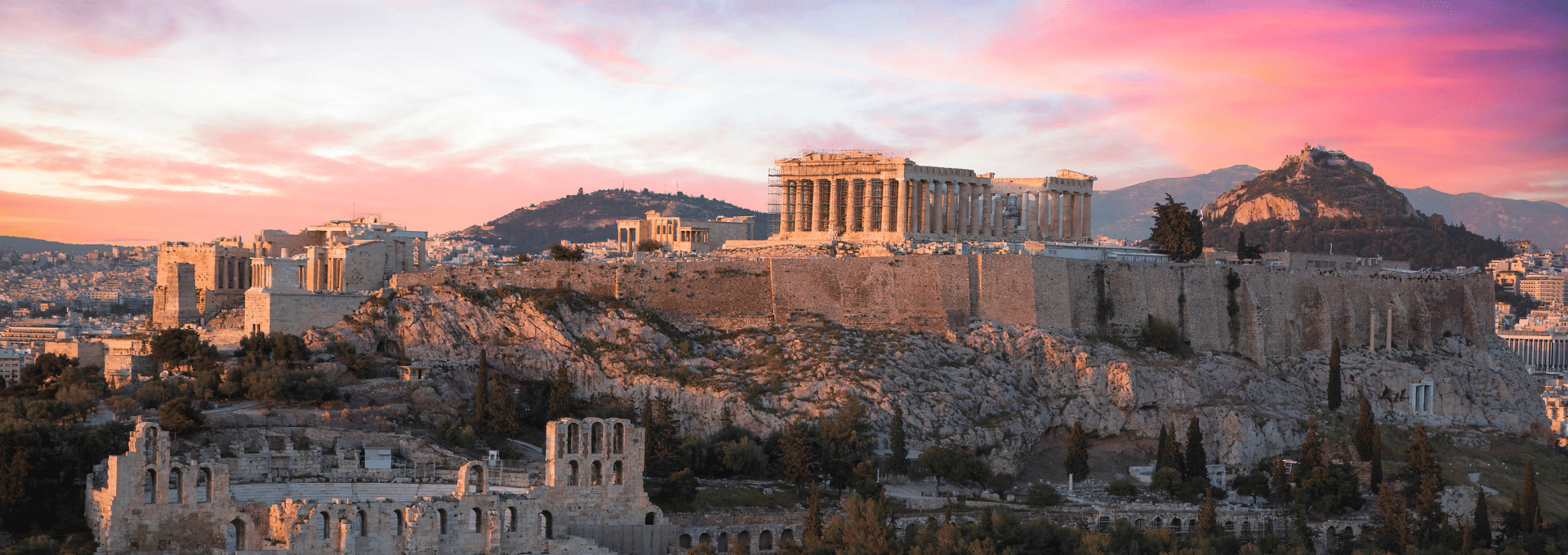 Panoramic view of Athens Greece with the Acropolis and Parthenon