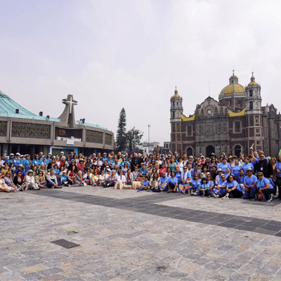 Pilgrims in front of Our Lady of Guadalupe Basilica in Mexico City