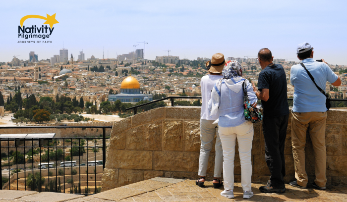 Pilgrims overlooking the city of Jerusalem