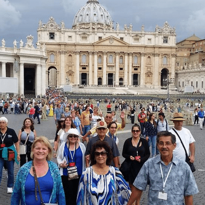 Pilgrims in front of St. Peter's Basilica in Vatican City