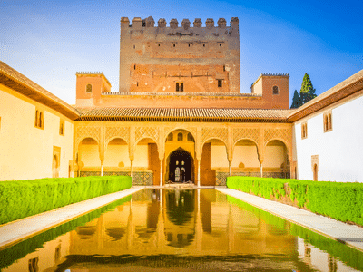 Patio de los Arrayanes (Court of the Myrtles) in La Alhambra Palace, Granada, Spain