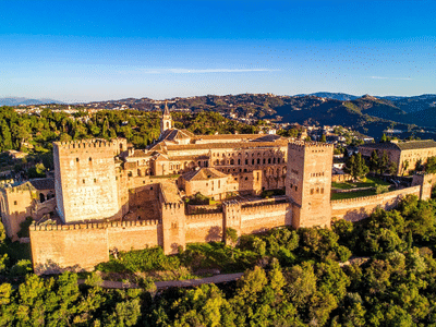 Aerial view of Alhambra Palace in Granada, Spain